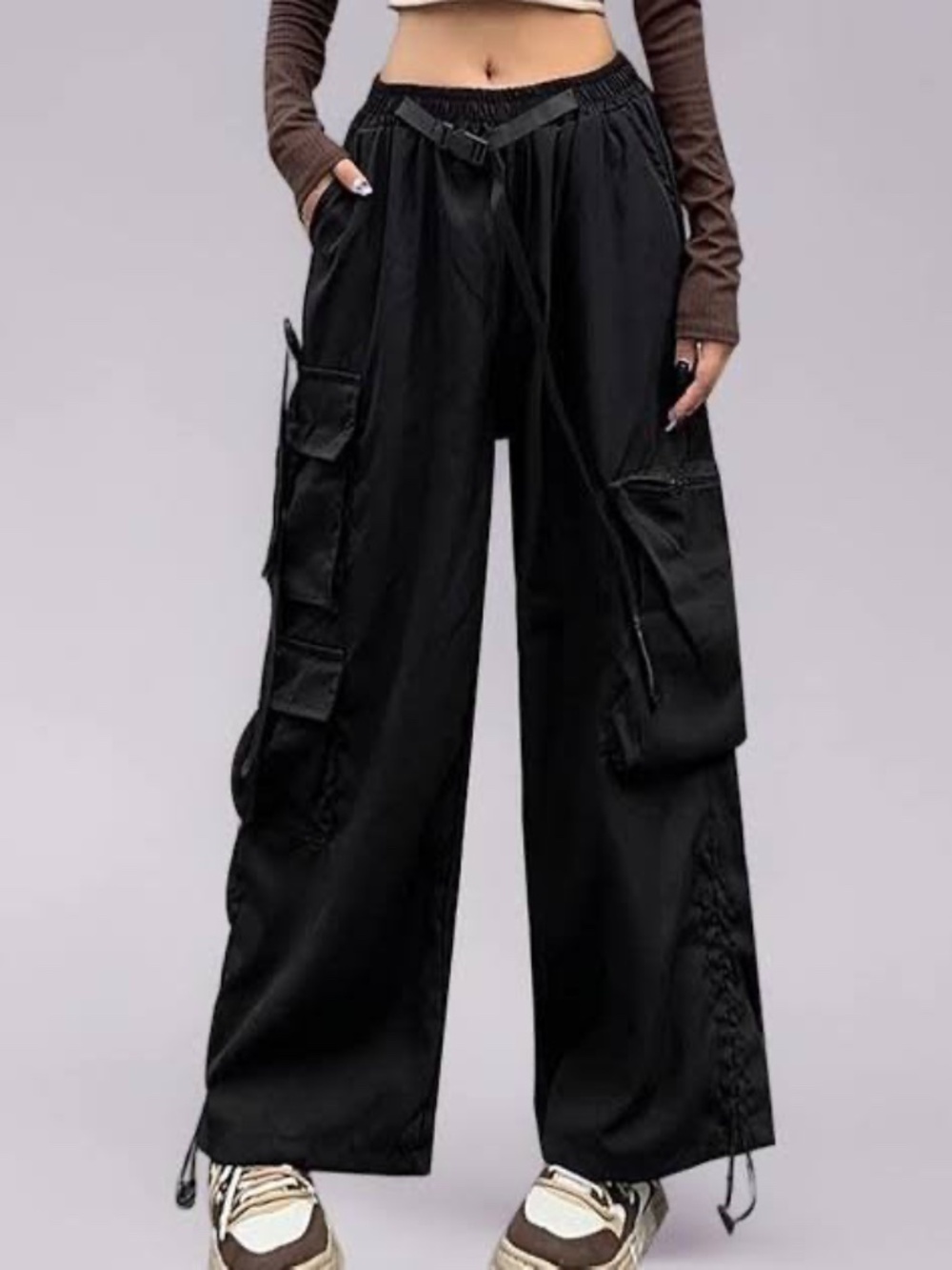 Chkvangyi high-waisted baggy cargo pants in black